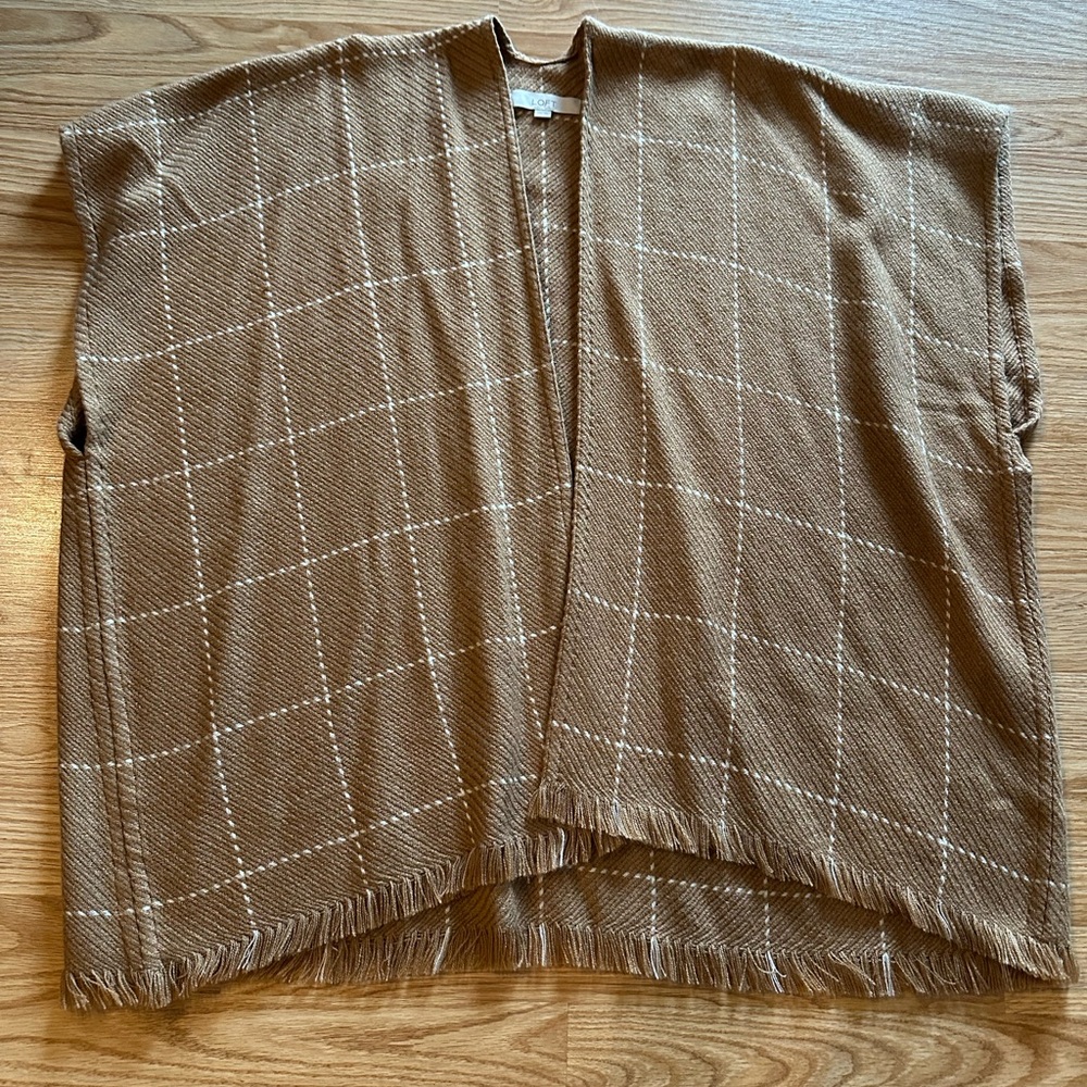 LOFT Tan Herringbone Open Front Poncho
